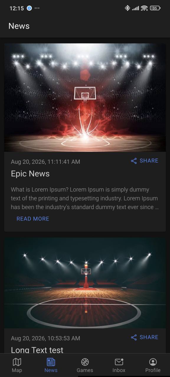 Find Game AT basketball news feed with article sharing
